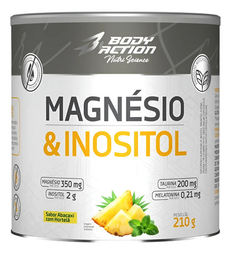 Magnésio E Inositol 210g Bodyaction Abacaxi Com Hortelã