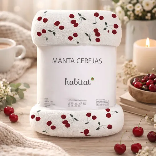 Cobertor Casal Manta Cereja Habitat Poá Bolinha Soft Macia