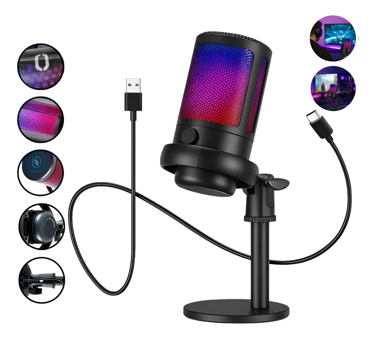 Microfone Gamer Condensador Cardioide Usb