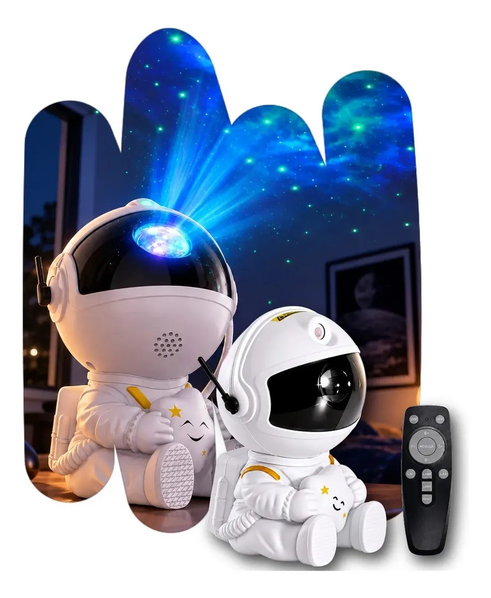 Mini Astronauta Projetor Estrelas Galáxia Luminária Noturna