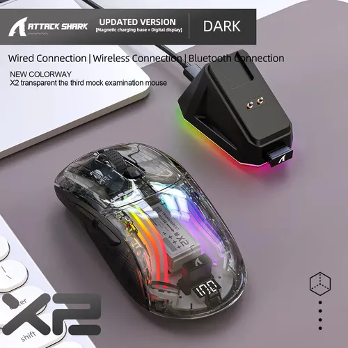 Mouse Para Jogos Sem Fio Attack Shark X2pro, 3 Modos Black