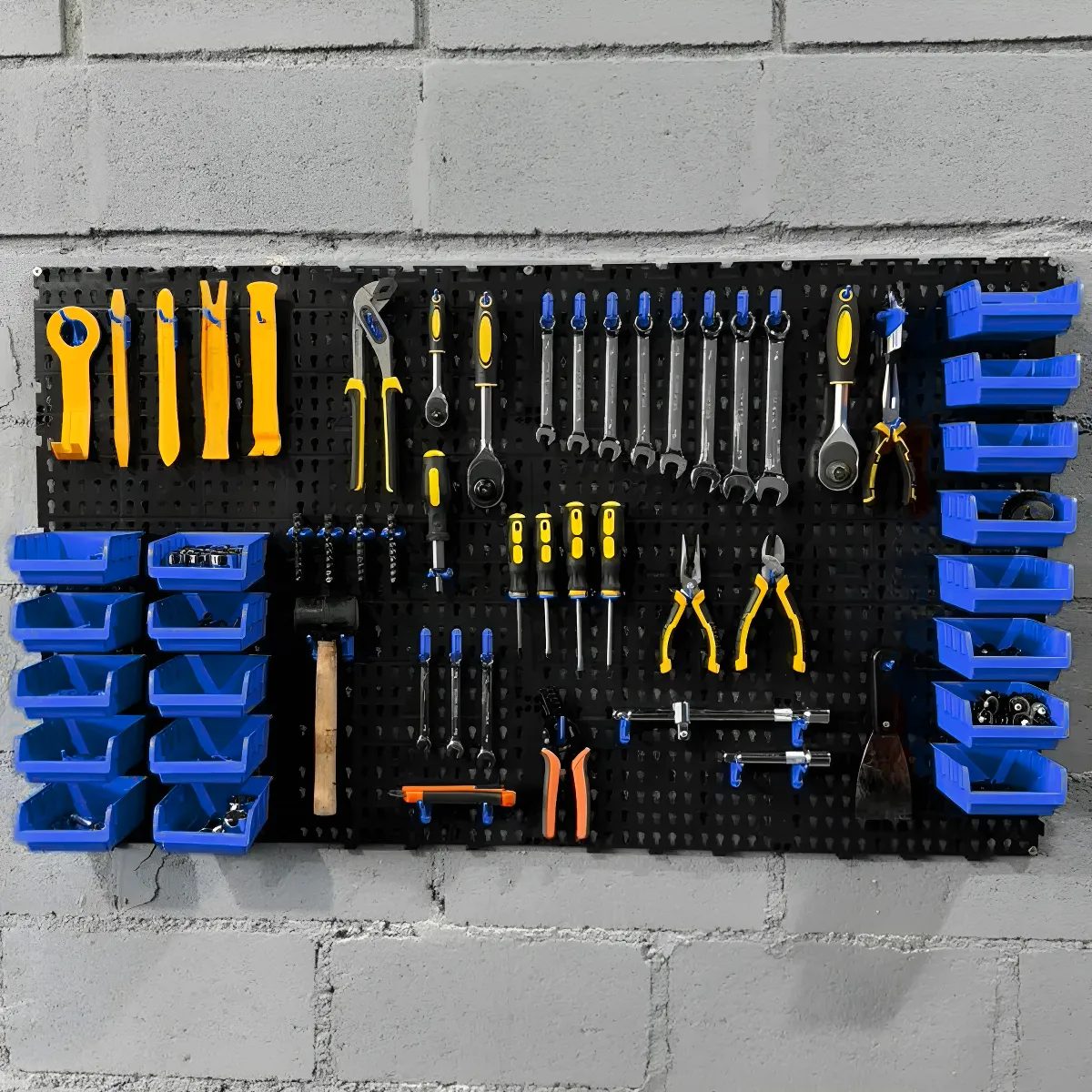 Painel Ferramentas Organizador Perfurado 118x52 + Brindes Preto Com Azul