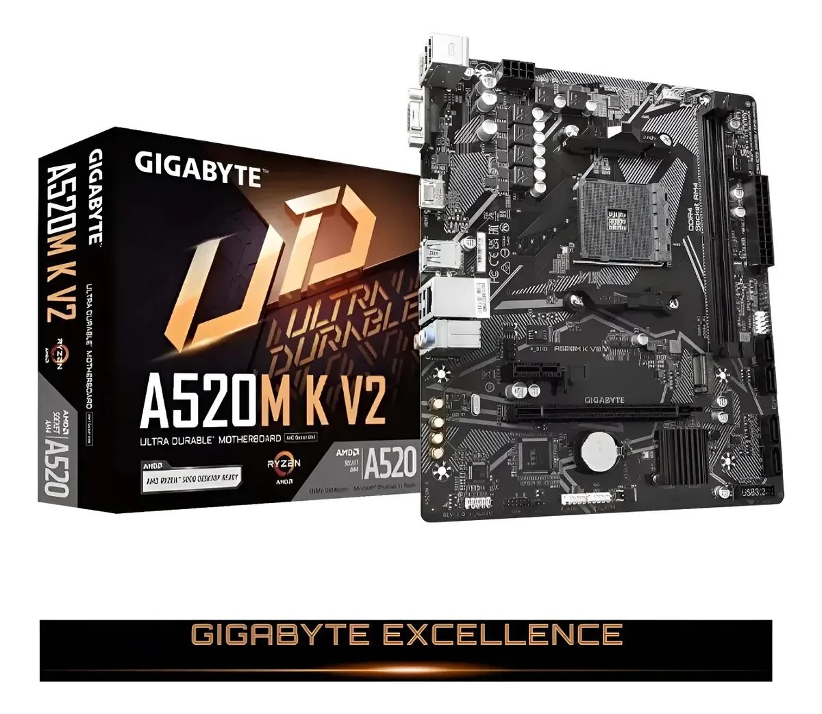 Placa Mãe Gigabyte Ultra Durable A520m Kv2 Amd Am4 Matx Ddr4