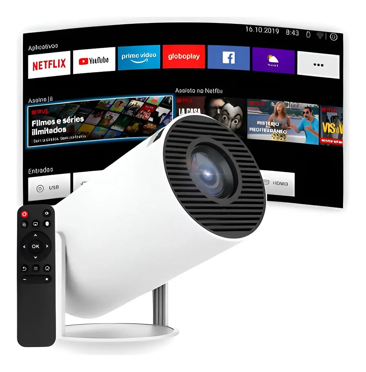 Projetor Smart Portátil Full Hd 4k Bluetooth Android Wifi Branco 127/220v