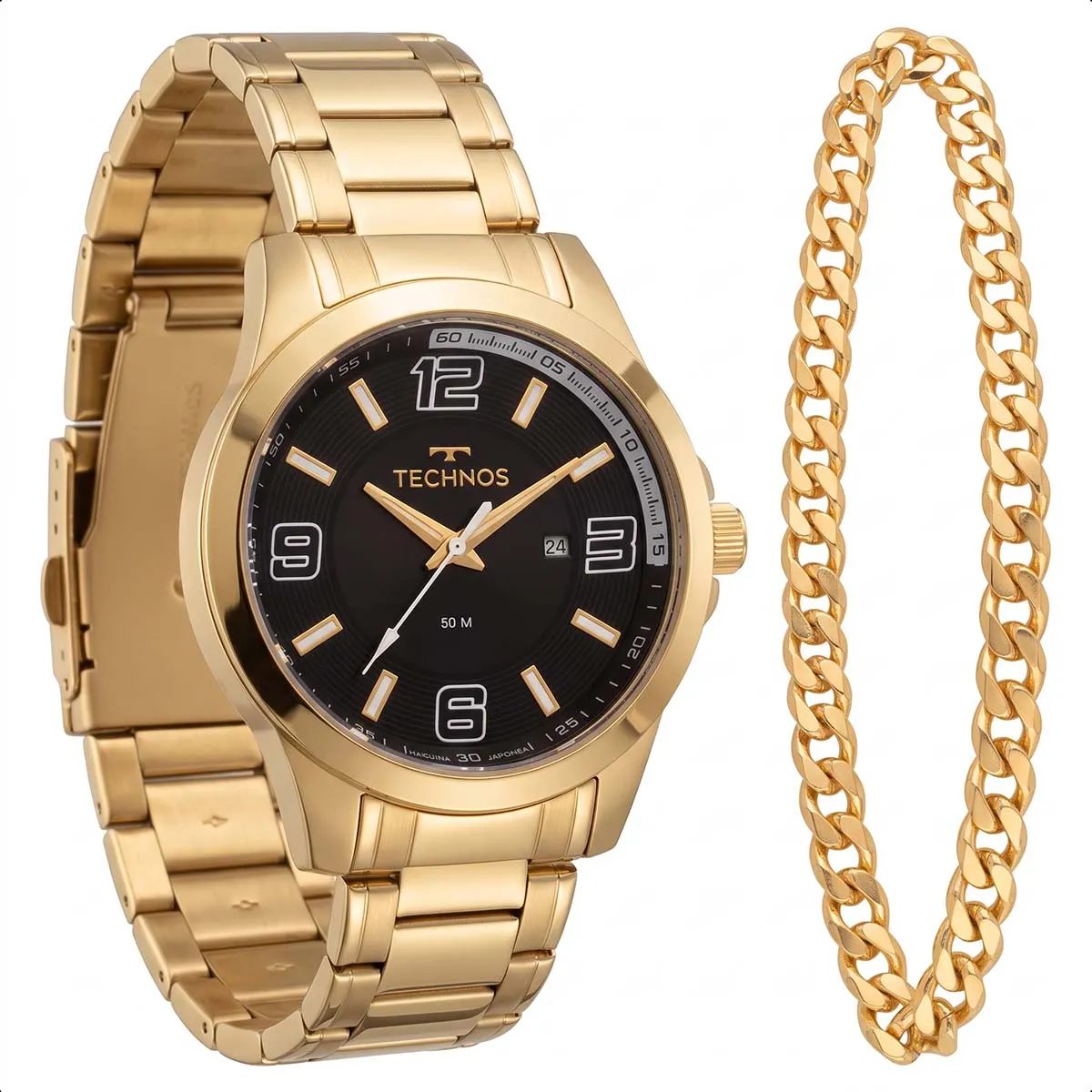 Technos Racer Masculino Dourado Aço