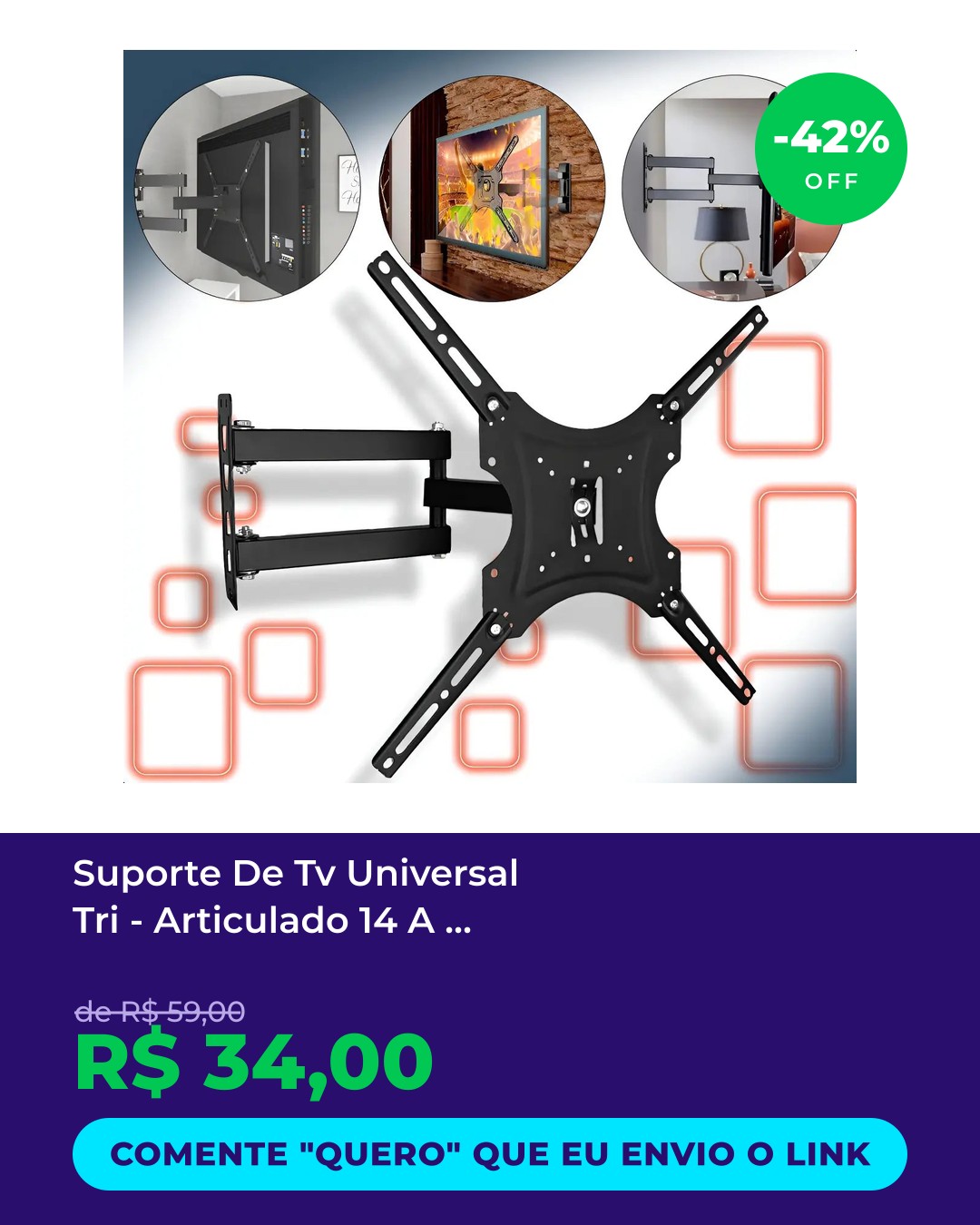 Suporte De Tv Universal Tri - Articulado 14 A 55 Polegadas Até 50kg