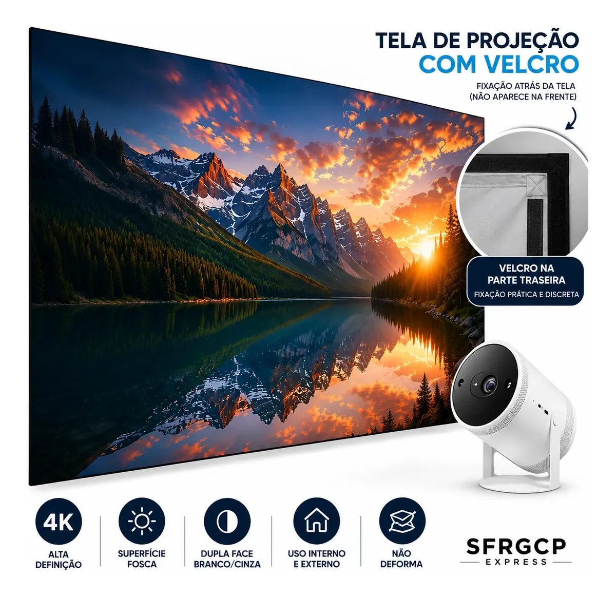Tela de Projeção Antirreflexo com Velcro