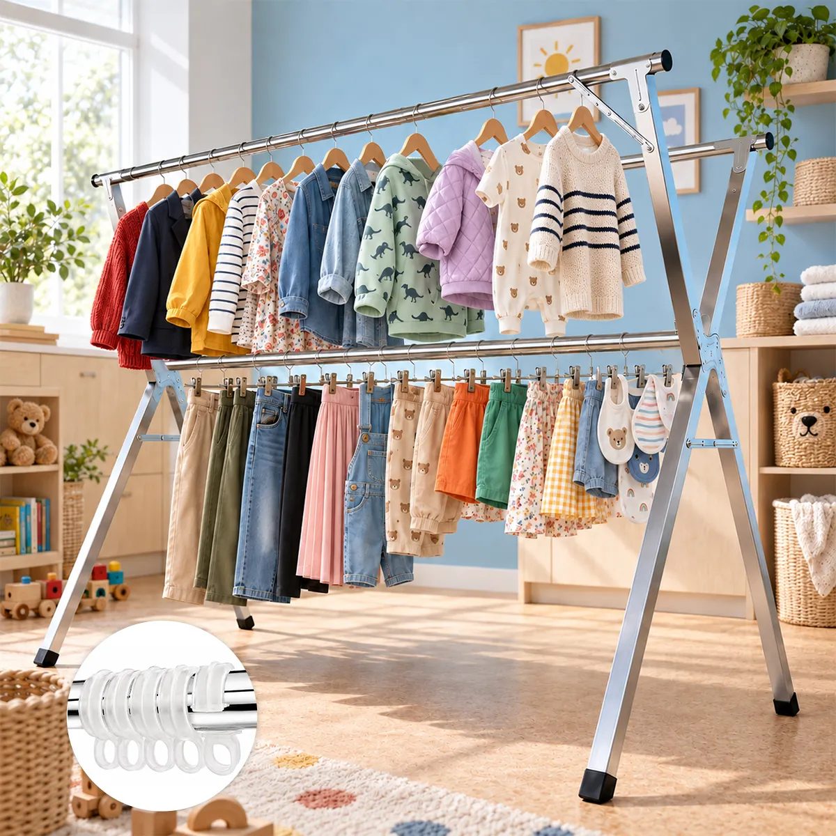 Varal De Chão Roupas Dobrável Grande Aço Inoxidável Hikuca