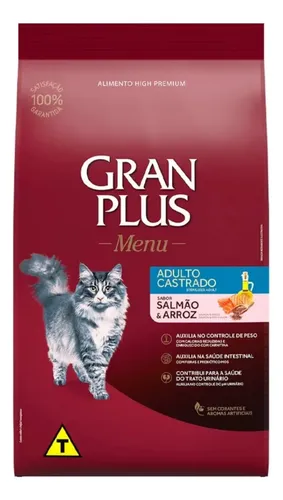 🔥 Alimento Gran Plus Menu Castrados para gato adulto sabor salmão y arroz de 10.1 kg