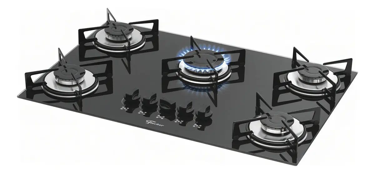 Cooktop a Gás Fischer 5 Bocas Mesa Vidro Bivolt
