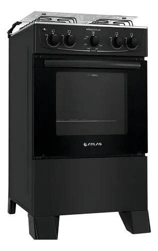 Fogão 4 Bocas Atlas Mônaco Plus Preto Com Mesa Inox E Acendimento Automático Bivolt