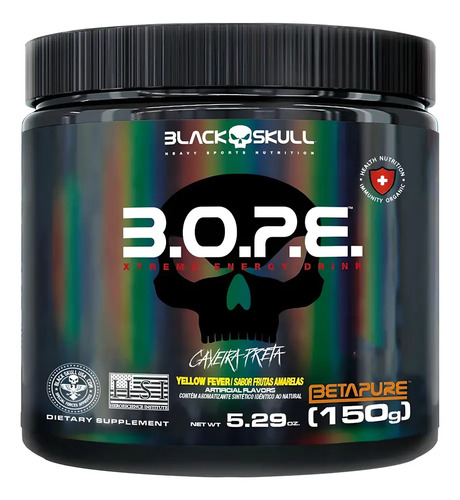 Pré Treino B.O.P.E. Betapure 150g - Black Skull Sabor Frutas amarelas