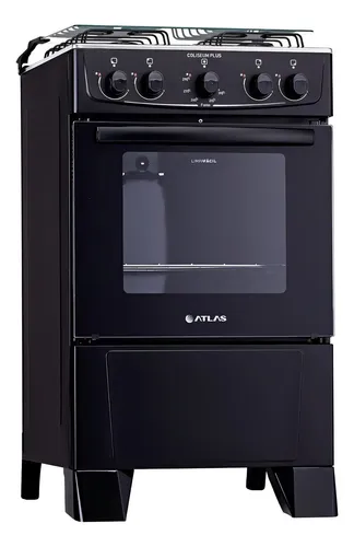 Fogão 4 Bocas Atlas Coliseum Plus A Gás com Mesa de Inox e Forno de 50 Litros Acendimento 