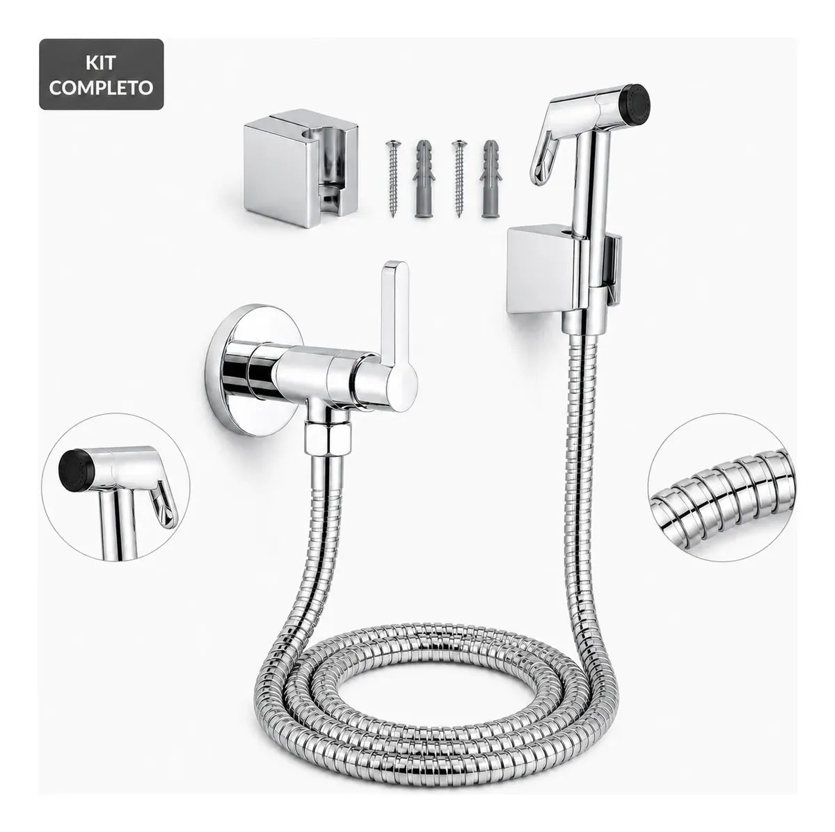 Ducha Higiênica Banheiro Completa Cromada Com Suporte