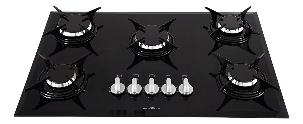 Cooktop Britânia BCT5P 5 Bocas a Gás Preto de Embutir Bivolt
