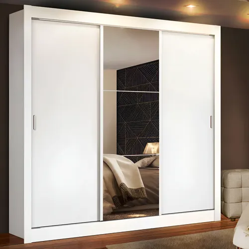 Guarda Roupa Casal Madesa Mônaco 3 Portas Correr Espelho Cor Branco 1093D81E