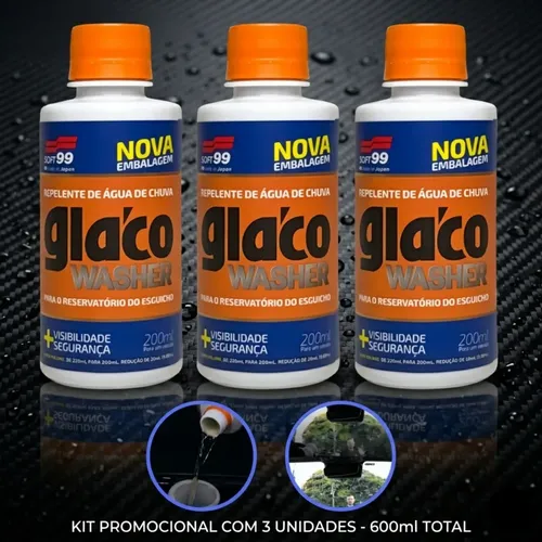 Kit 3 Glaco Washer 200ml Soft99 Aditivo Repelente