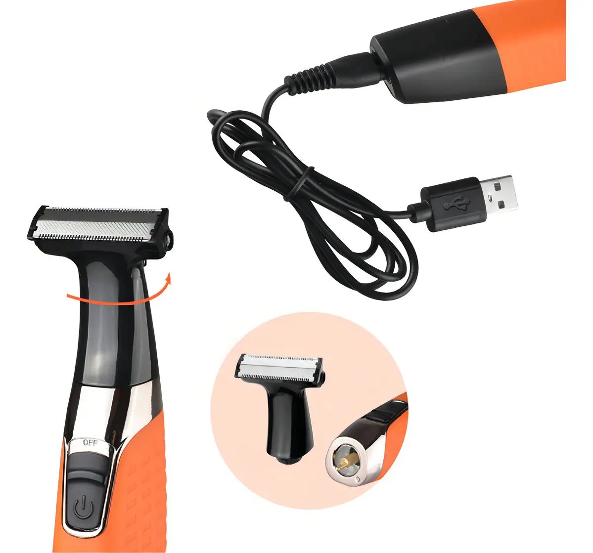 Barbeador Elétrico Prova D'água Kemei Laranja