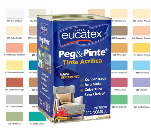 Tinta Acrílica Eucatex Peg e Pinte Branca Gelo Fosca de 18 Litros