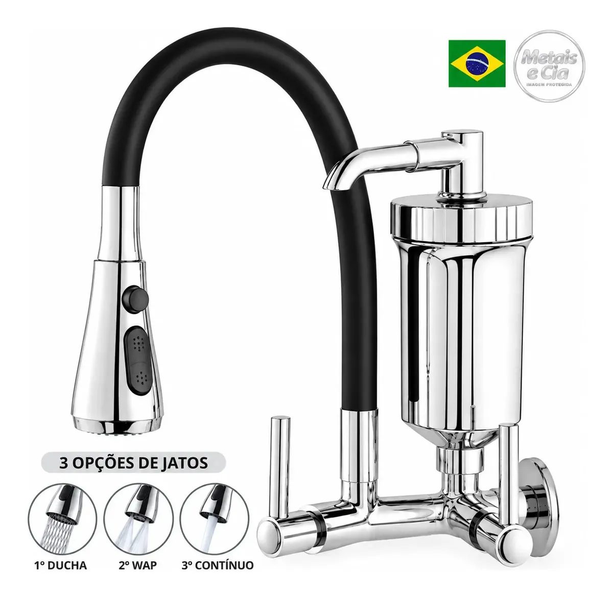 Torneira Cozinha Gourmet Parede com Filtro