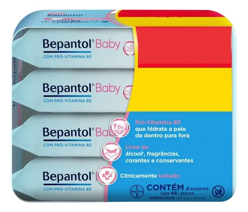 Lenço Umedecido Bepantol Baby - 4 pacotes com 48 unidades cada