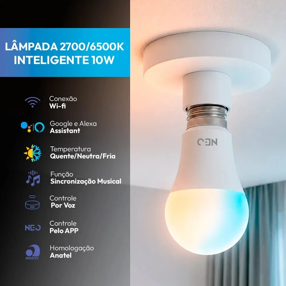 Lampada Led Pera Smart Inteligente Wi Fi 10w Neo Avant