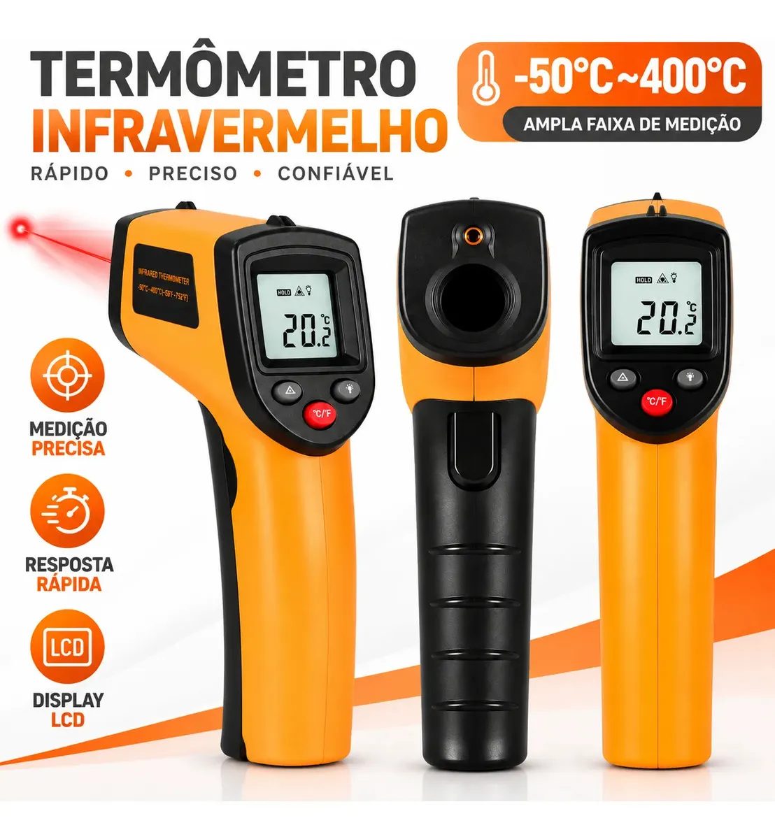 Termômetro Culinário Laser Infravermelho Blackone 400°C