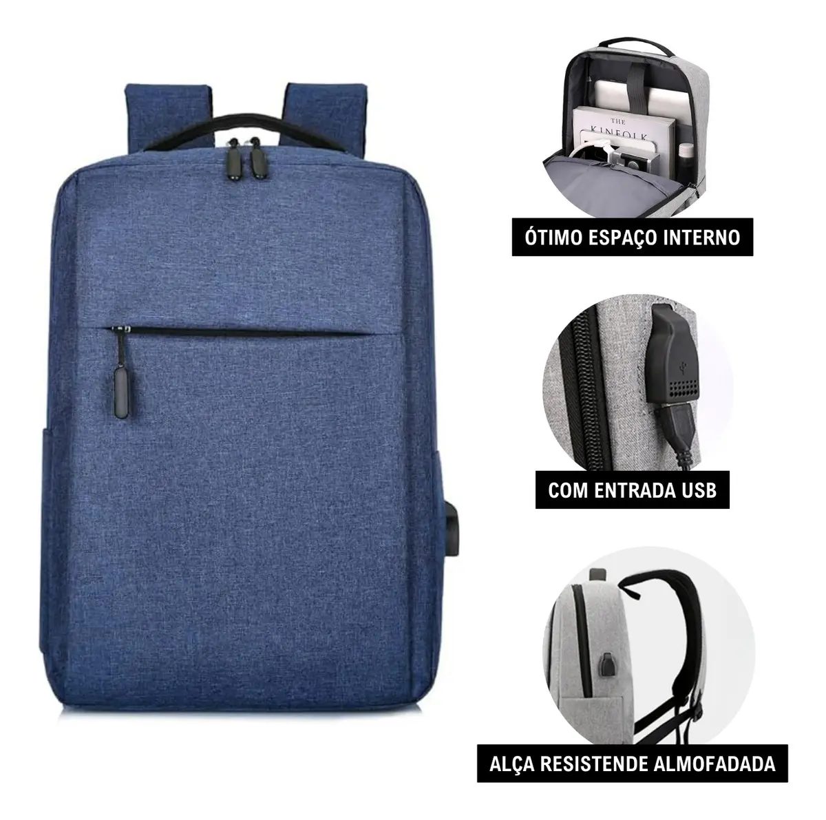 Mochila Impermeável Com Usb Carregador Reforçada Cor Azul - Miran