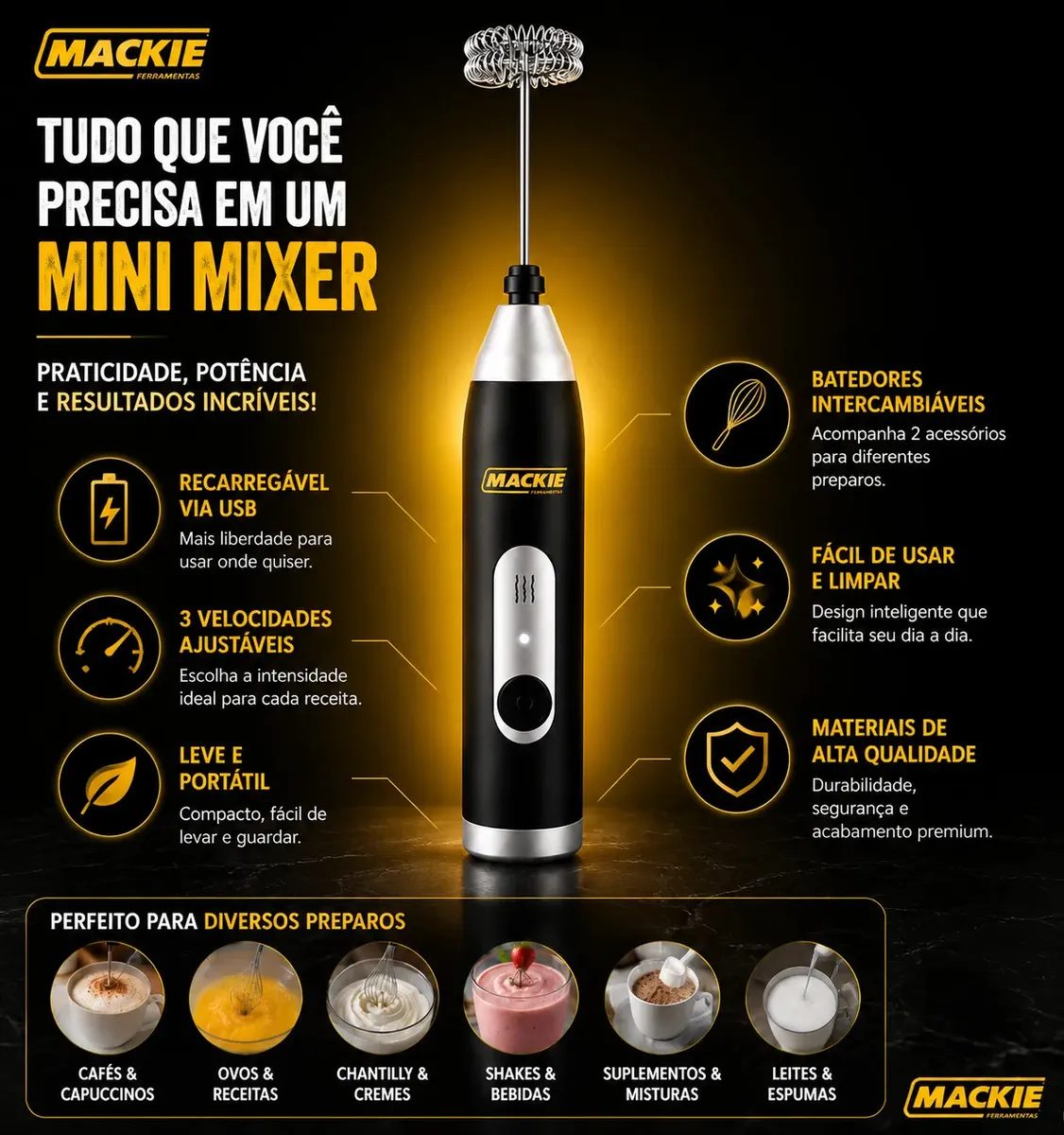 Mini Mixer Elétrico Portátil Misturador De Bebidas Café Leite Cappuccino Whey