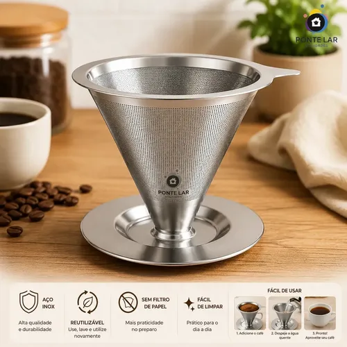 Coador De Café Inox 103 Com Filtro Permanente Reutilizável