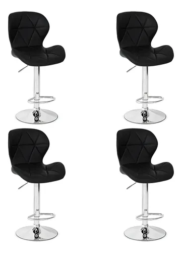 Kit 4 Banquetas Confort Estofada Giratória Altura Ajustável