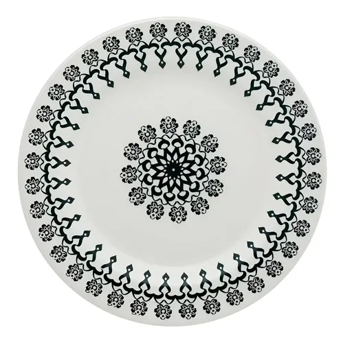 - Conjunto De 6 Pratos Rasos Donna Folk 61431 24cm Off White E Preto Biona