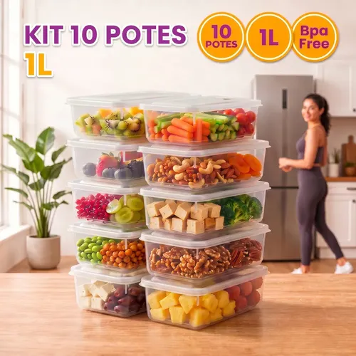 Kit 10 Potes 1 Litro Transparente Marmita