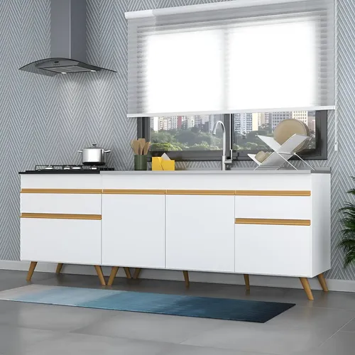 Kit 2 Balcões - Gabinete para Pia 1,50 e Balcão para Cooktop 70cm Veneza GW Multimóveis MP