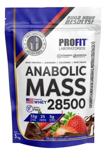 Hipercalórico Anabolic Mass 28500 3kg Profit Labs Sabor Morango