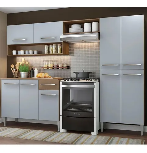 Armário de Cozinha Compacta Completa Madesa Emilly Pop Cor Rustic/Cinza GREM229002