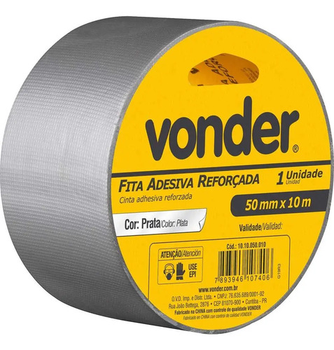 Fita Adesiva Reforçada 50mm X 10m Prata Vonder
