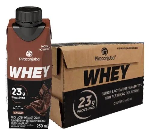 Kit 12 Bebida Whey Piracanjuba 0 Lactose Sabor Cacau 250ml