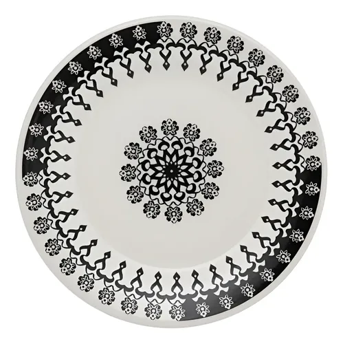 Jogo De Pratos Sobremesa Oxford Cerâmica Folk 19cm 6 Pç Cor Branco E Preto