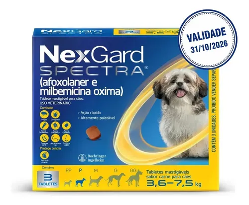 Nexgard Spectra 3,6 A 7,5kg 3 Tabletes Para Cães Antipulgas