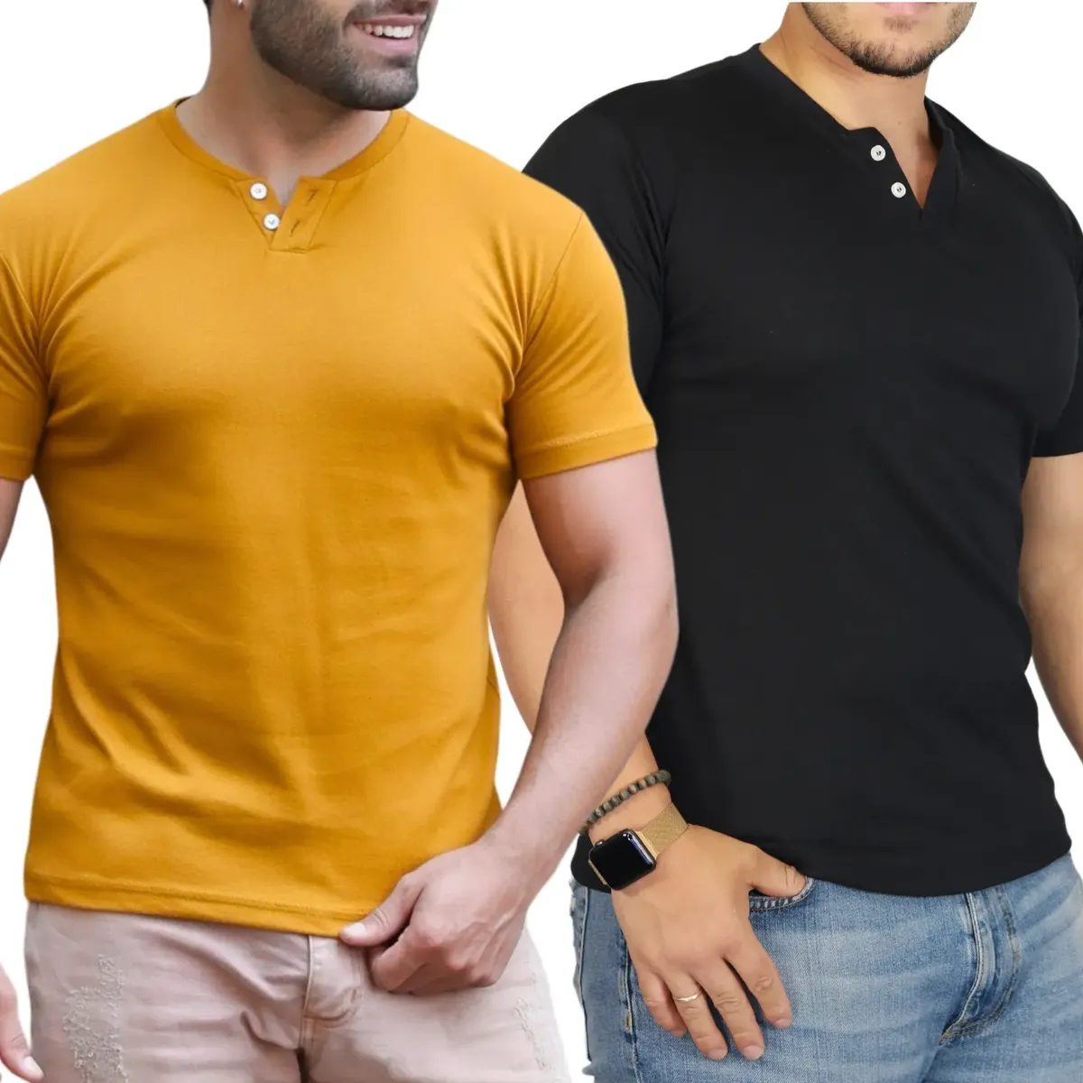 Kit 2 Camiseta Henley Masculina Manga Longa Slim 2 Botões