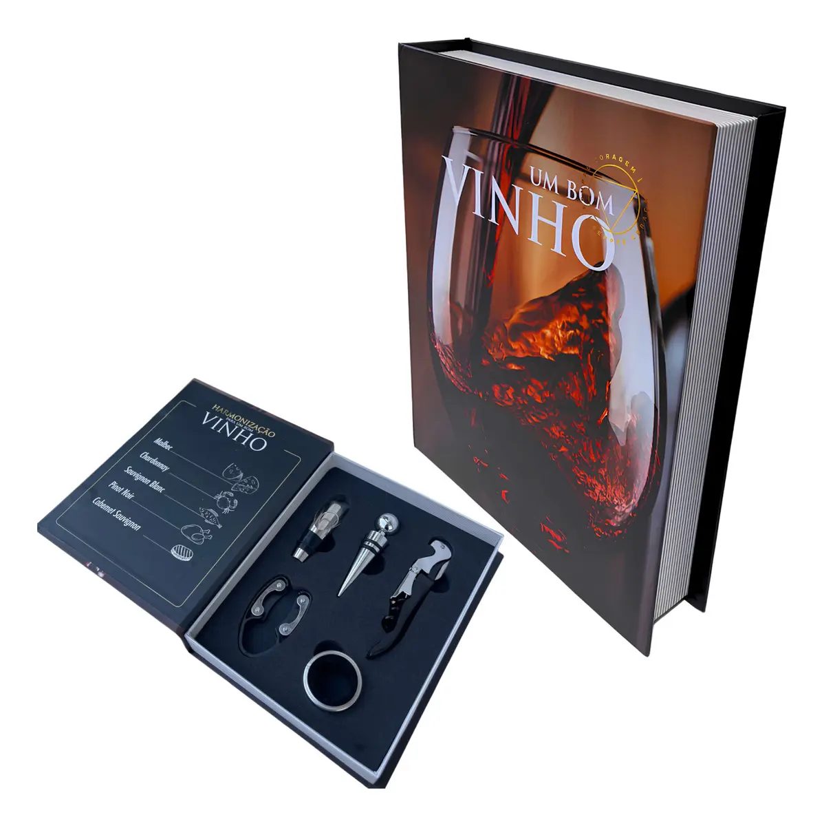 Kit Para Vinho 5 Peças: Abridor, Dosador, Saca Rolhas E Tampa
