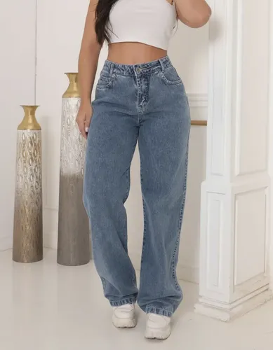 Calça Jeans Wide Leg Feminina Cintura Alta Sem Lycra Stillge