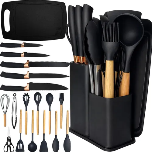 Kit Utensílios Silicone e Facas Inox