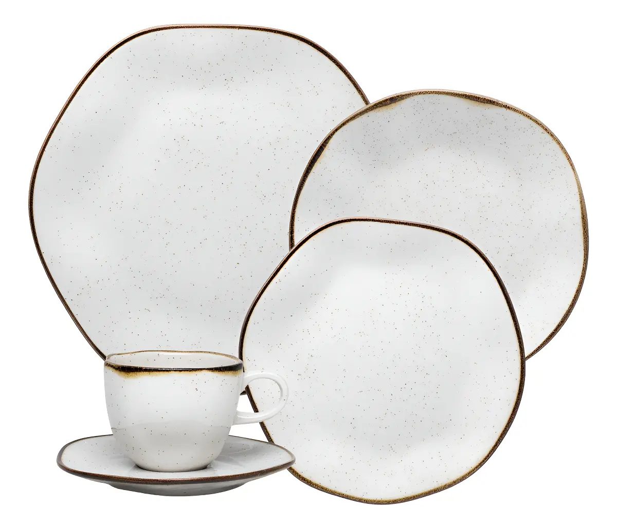 Aparelho De Jantar 30 Peças Ryo Maresia Oxford Porcelana Off White e Marrom
