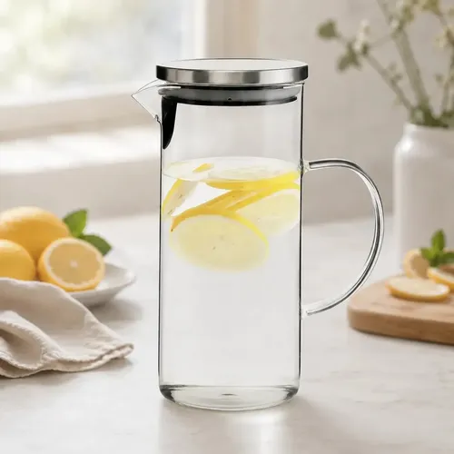 Jarra Vidro Borossilicato 1.4L Tampa Inox Resistente Cor Transparente