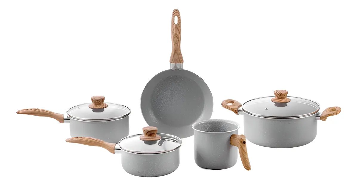 Jogo De 5 Panelas Gris Brinox Ceramic Life Easy Cinza