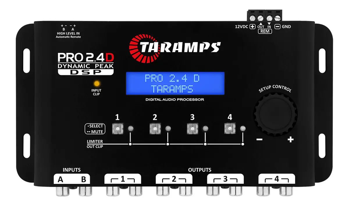 Processador De Audio Digital Taramps Pro 2.4D Equalizador 2 Entradas 4 Saidas 12v Crossove