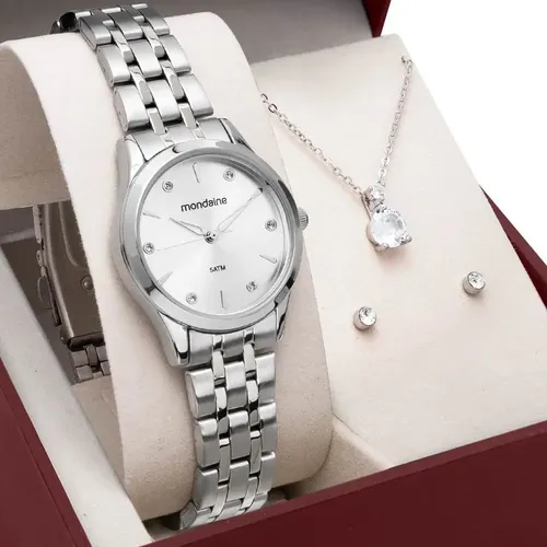 Kit Relógio Mondaine Prata Feminino