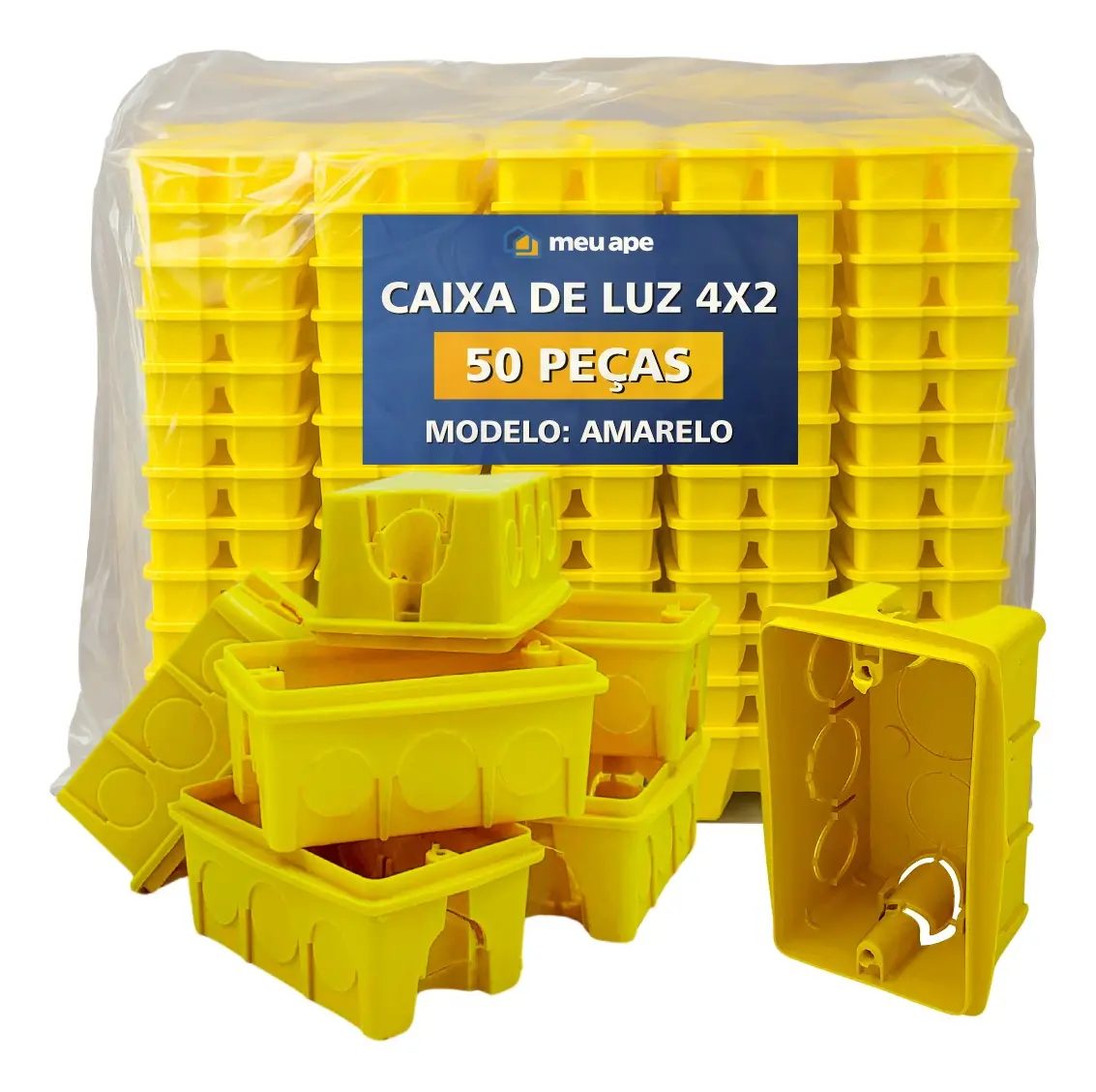 Kit 50 Caixas de Luz 4x2 Amarela Reforçada Tomada Interruptor Embutir Meu Ape Store